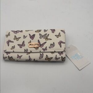Time and Tru Cream Butterfly Print Wallet